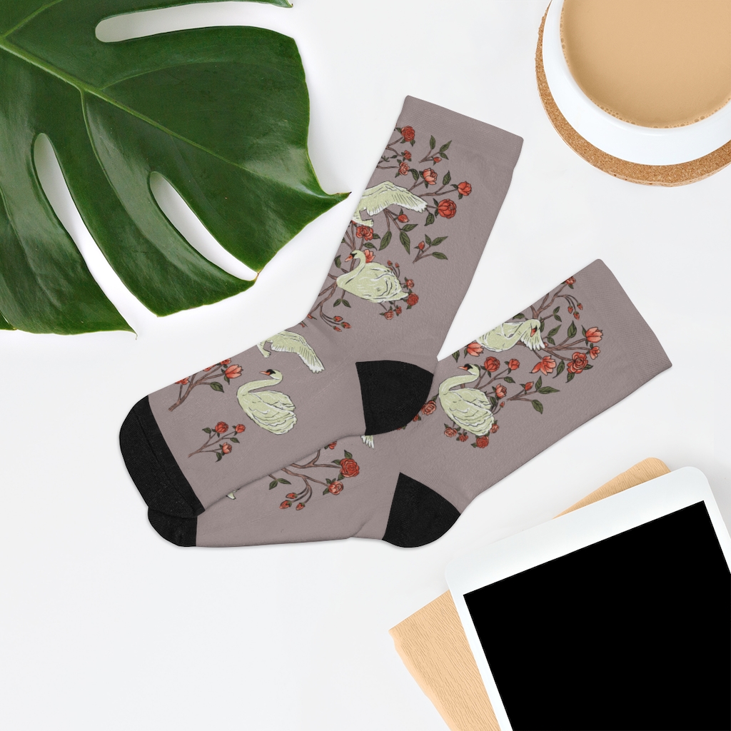 Swan and Roses Illustrated Socks - Image 5