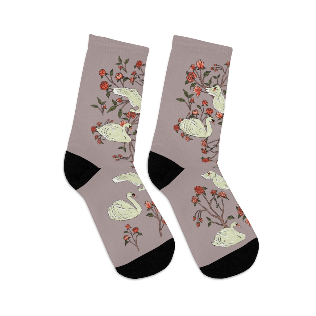 Swan and Roses Illustrated Socks