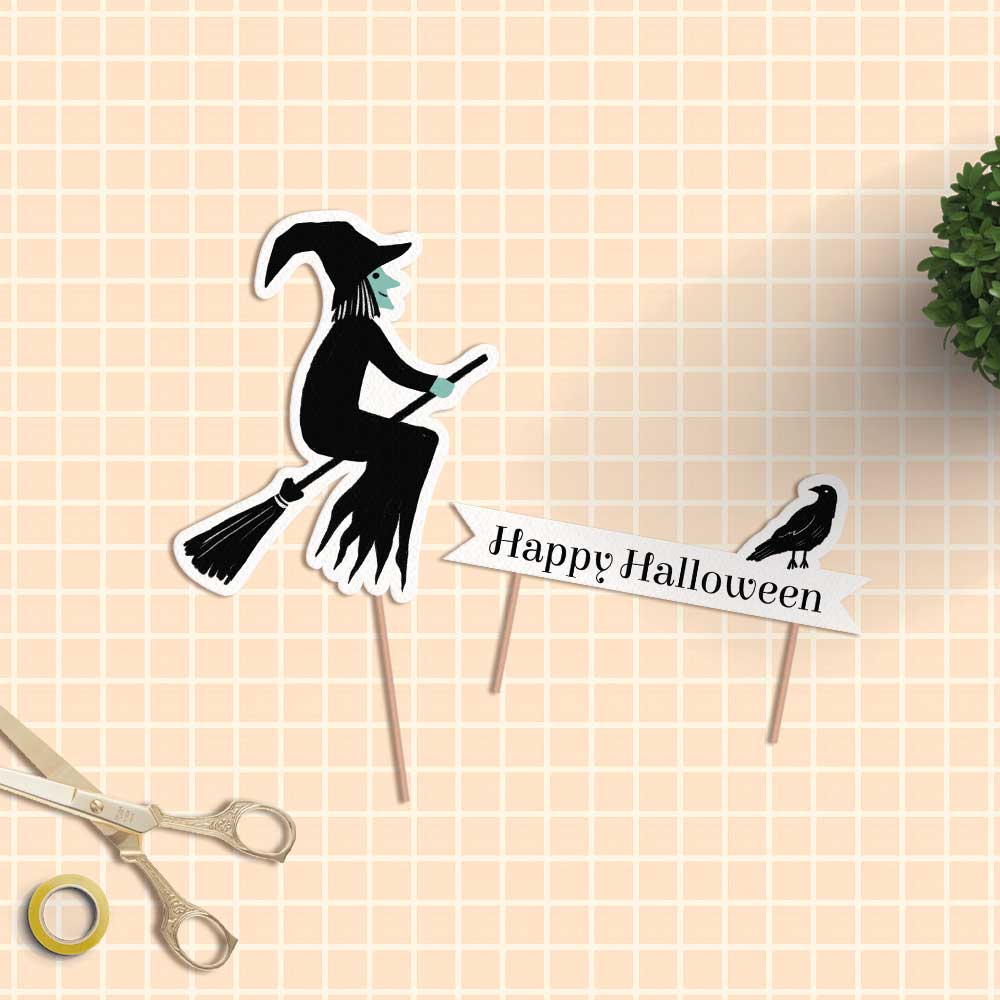 Witch Flying On A Broom - Halloween Cake Topper - Image 3