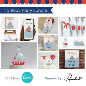 Nautical Party Kit Printable | Editable Canva Template