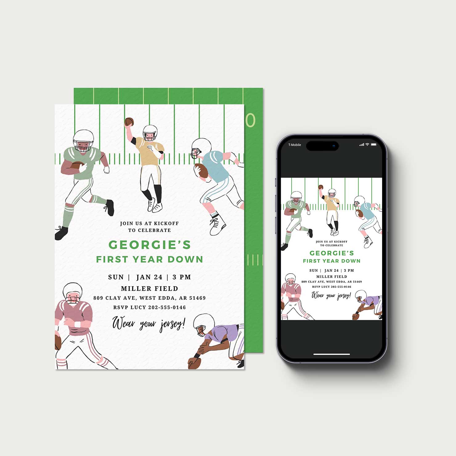 Huddle Up™ Football Birthday Invitation | First Year Down Editable Canva Template | 5x7 Printable - Image 3